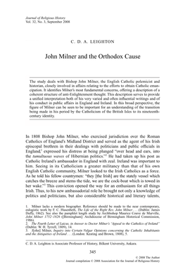 John Milner and the Orthodox Cause