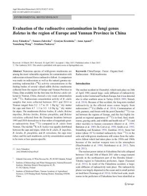 Evaluation of the Radioactive Contamination in Fungi Genus Boletus in the Region of Europe and Yunnan Province in China
