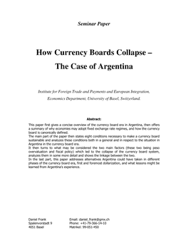 How Currency Boards Collapse – the Case of Argentina