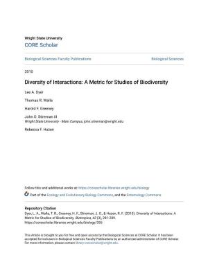 Diversity of Interactions: a Metric for Studies of Biodiversity
