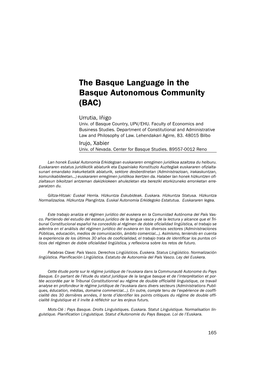 The Basque Language in the Basque Autonomous Community (BAC)