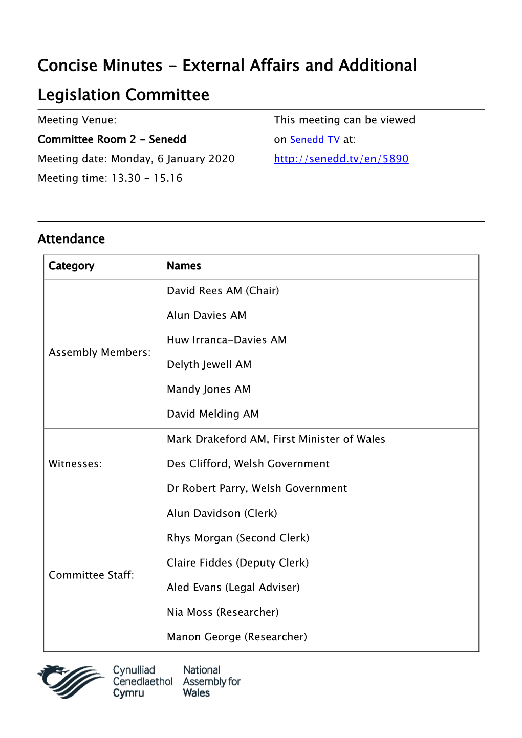 Concise Minutes - External Affairs and Additional Legislation Committee