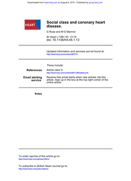 Disease. Social Class and Coronary Heart
