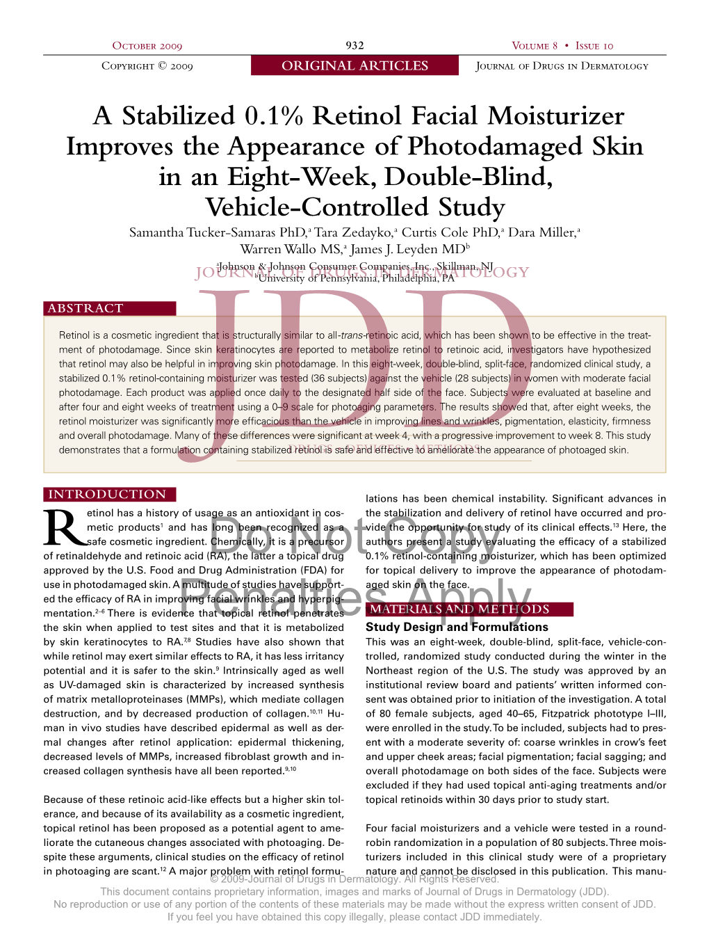 A Stabilized 0.1% Retinol Facial Moisturizer Improves the Appearance of Photodamaged Skin in an Eight-Week, Double-Blind