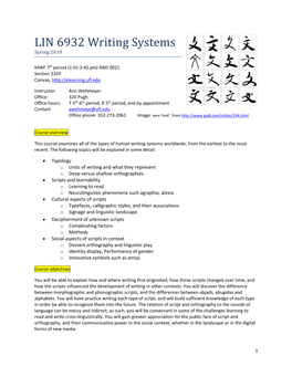 LIN 6932 Writing Systems Spring 2018