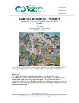 Land Use Impacts on Travel Summary Factor Definition Travel Impacts