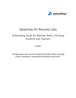 Splashtop for Remote Labs Onboarding Guide for Member Roles, Including Students and Teachers