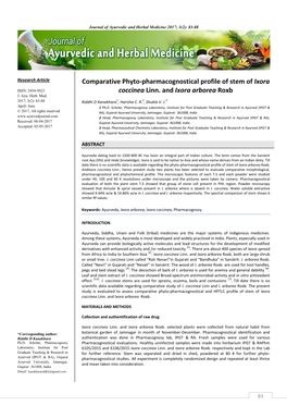 Comparative Phyto-Pharmacognostical Profile of Stem of Ixora ISSN: 2454-5023 Coccinea Linn