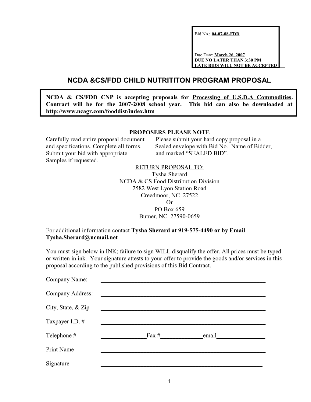 Ncda &Cs/Fdd Child Nutrititon Program Proposal