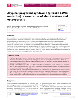 Atypical Progeroid Syndrome ID: 20-0188; April 2021 (P.E262K LMNA) DOI: 10.1530/EDM-20-0188