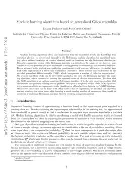 Machine Learning Algorithms Based on Generalized Gibbs Ensembles