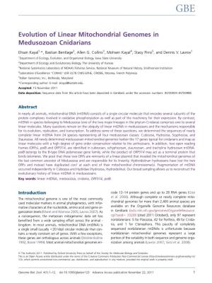 Evolution of Linear Mitochondrial Genomes in Medusozoan Cnidarians