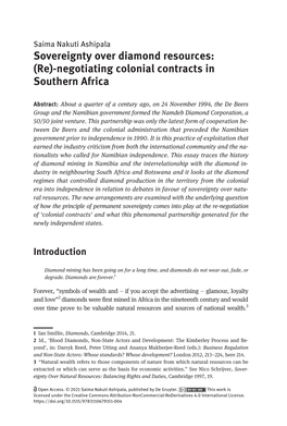 Sovereignty Over Diamond Resources: (Re)-Negotiating Colonial Contracts in Southern Africa