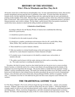 History of the Mystery: the Traditional Gothic Tale