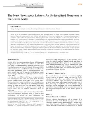The New News About Lithium: an Underutilized Treatment in the United States
