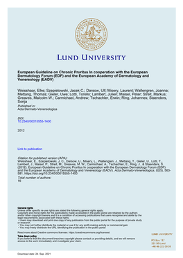 European Guideline on Chronic Pruritus in Cooperation with the European Dermatology Forum (EDF) and the European Academy of Dermatology and Venereology (EADV)