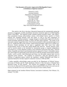 “The Dynamics of Executive Approval in Fifth Republic France: a Preliminary Empirical Analysis”*