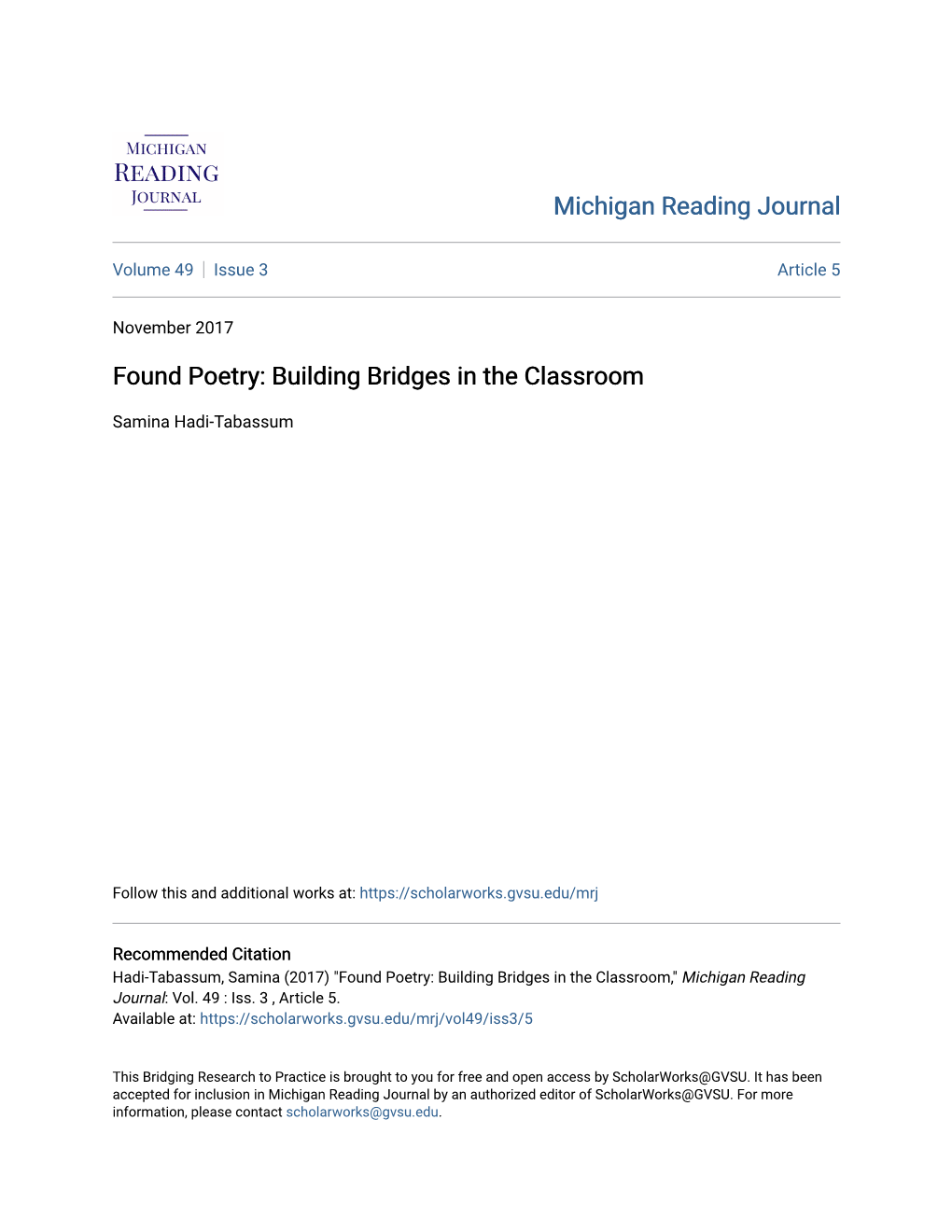 Found Poetry: Building Bridges in the Classroom