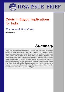 Crisis in Egypt: Implications for India