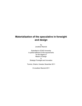 Materialization of the Speculative in Foresight and Design