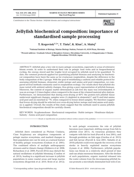 Jellyfish Biochemical Composition: Importance of Standardised Sample Processing