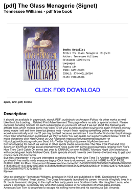[Fcd266c] [Pdf] the Glass Menagerie (Signet) Tennessee Williams