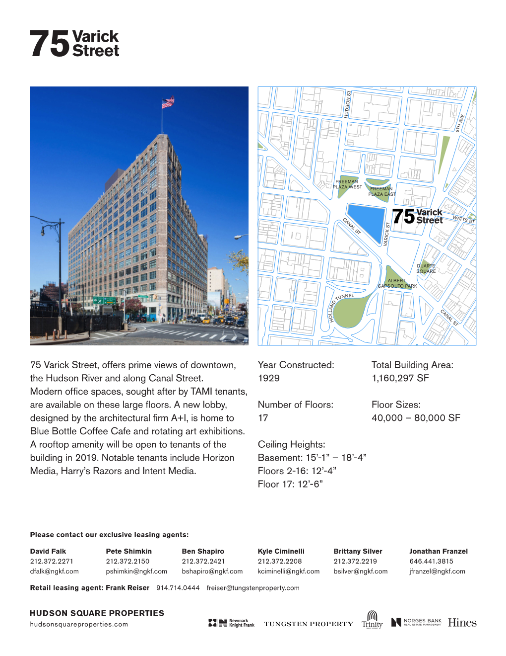 75 Varick Street, Offers Prime Views of Downtown, Year Constructed: Total Building Area: the Hudson River and Along Canal Street