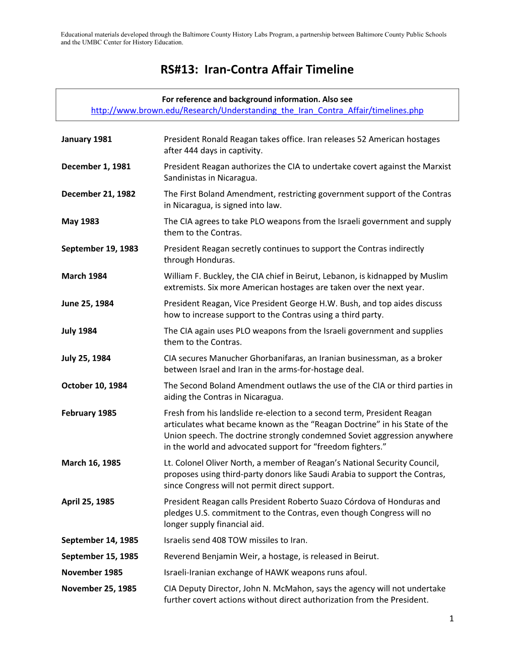 Iran-Contra Affair Timeline