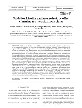 Oxidation Kinetics and Inverse Isotope Effect of Marine Nitrite-Oxidizing Isolates