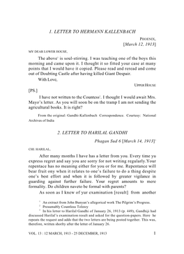1. Letter to Hermann Kallenbach 2. Letter To
