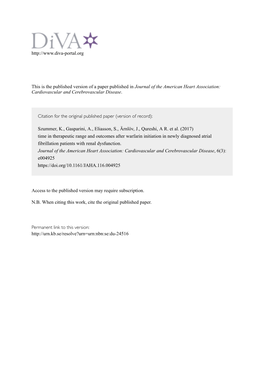 Time in Therapeutic Range and Outcomes After Warfarin Initiation in Newly Diagnosed Atrial Fibrillation Patients with Renal Dysfunction