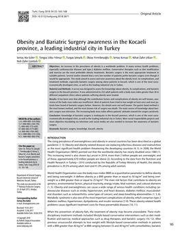 Obesity and Bariatric Surgery Awareness in the Kocaeli Province, a Leading Industrial City in Turkey