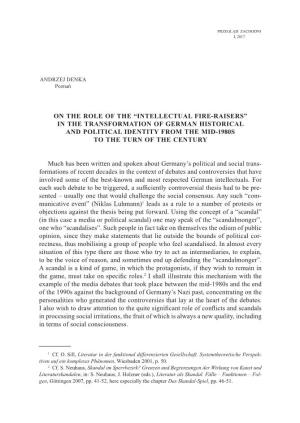 On the Role of the “Intellectual Fire-Raisers” in the Transformation of German Historical and Political Identity from the Mid-1980S to the Turn of the Century