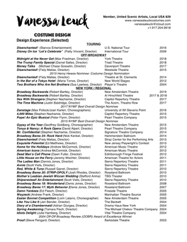 Vanessa Leuck +1.917.204.9918 Costume Design Design Experience (Selected) TOURING Disenchanted! (Starvox Entertainment) U.S