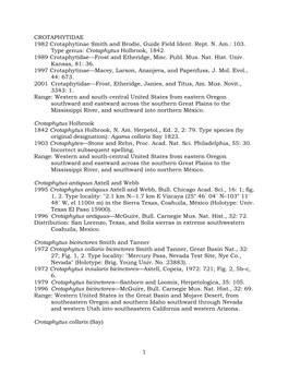 1 CROTAPHYTIDAE 1982 Crotaphytinae Smith and Brodie
