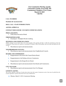 City Commission Meeting Agenda 2 Park Drive South, Great Falls, MT Commission Chambers, Civic Center March 19, 2019 7:00 PM