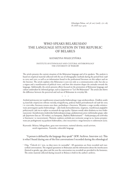 Who Speaks Belarusian? the Language Situation in the Republic of Belarus