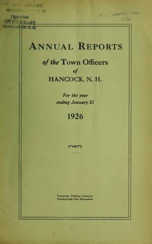 Annual Reports of the Town Officers of Hancock, N.H. for the Year Ending