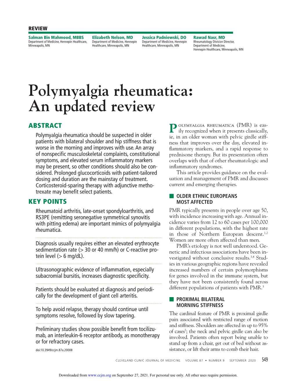 Polymyalgia Rheumatica: an Updated Review