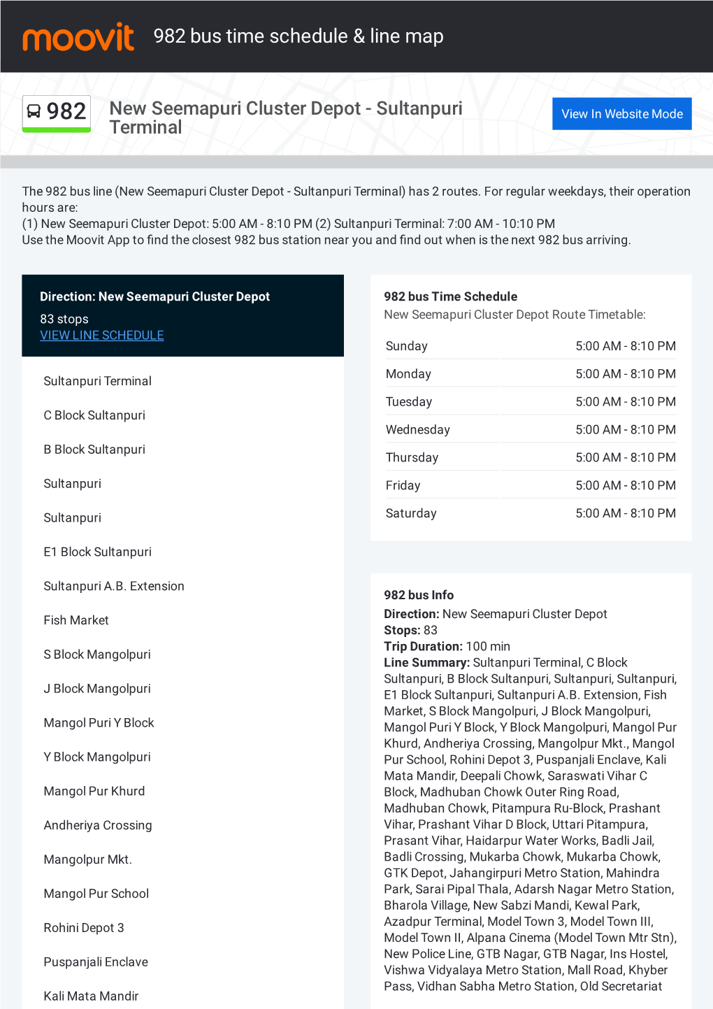 982 Bus Time Schedule & Line Route