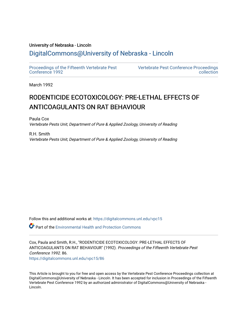 Rodenticide Ecotoxicology: Pre-Lethal Effects of Anticoagulants on Rat Behaviour