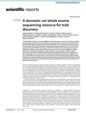 A Domestic Cat Whole Exome Sequencing Resource for Trait Discovery Alana R