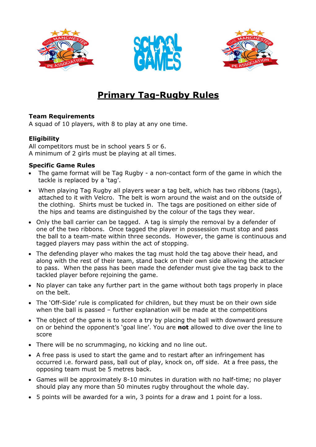 Primary Tag-Rugby Rules