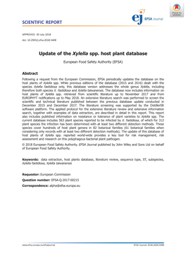 Update of the Xylella Spp. Host Plant Database