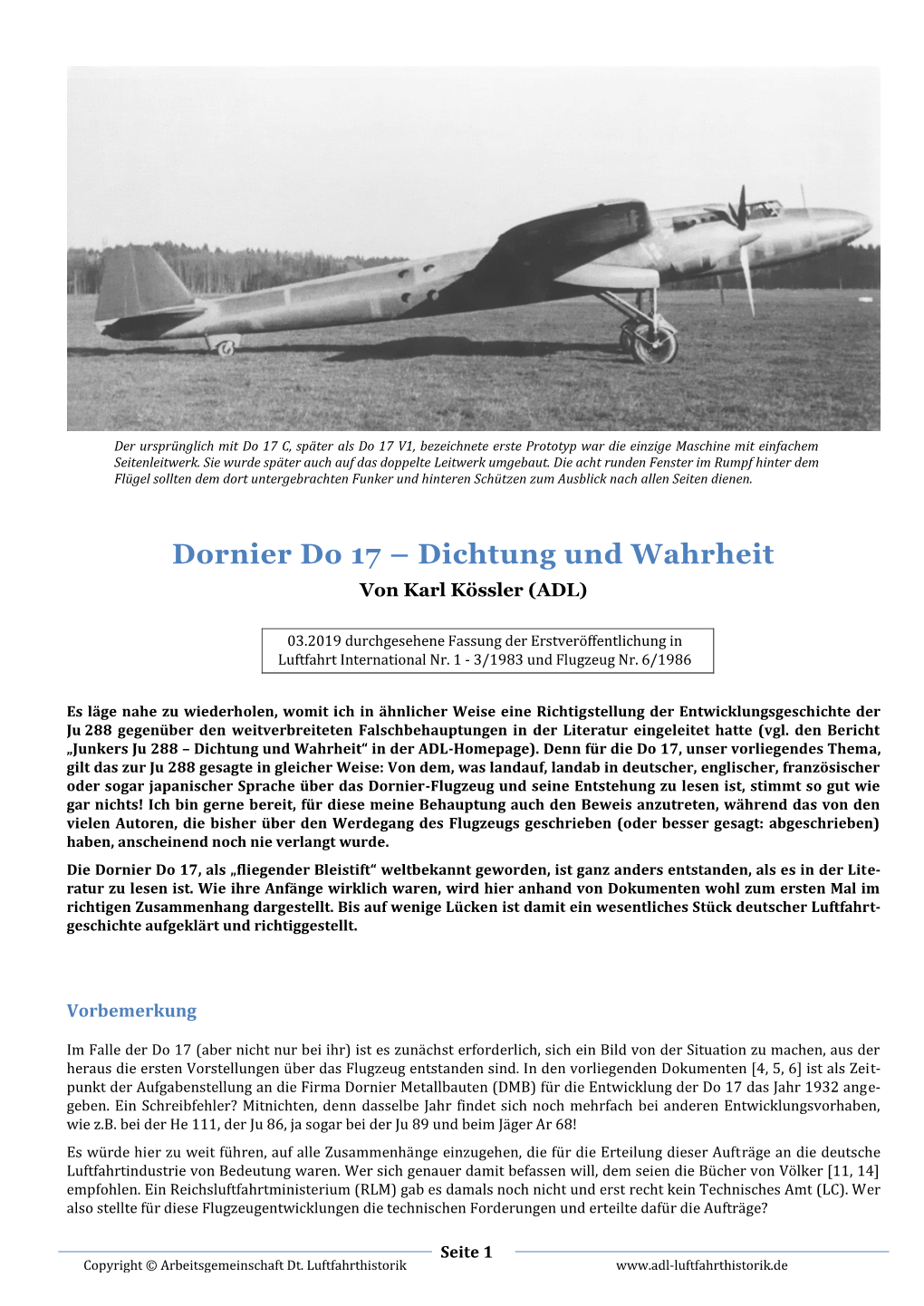 Dornier Do 17 – Dichtung Und Wahrheit (Karl Kössler)