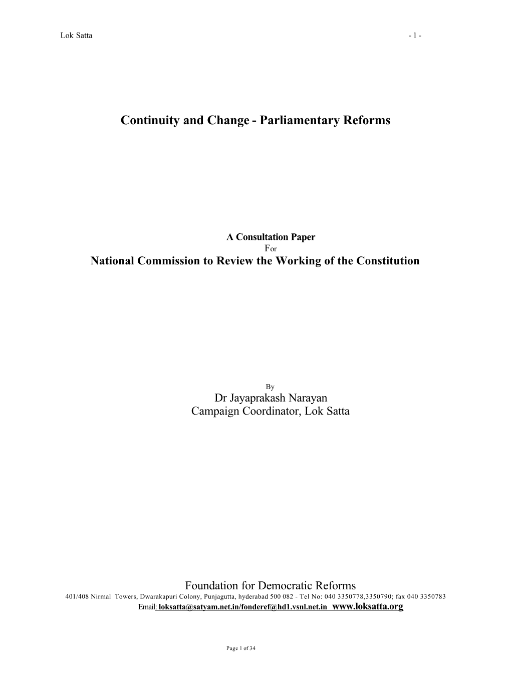 Continuity and Change Parliamentary Reforms