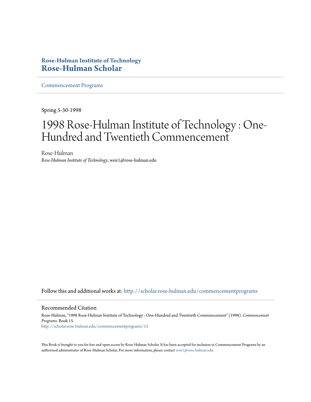 One-Hundred and Twentieth Commencement" (1998)