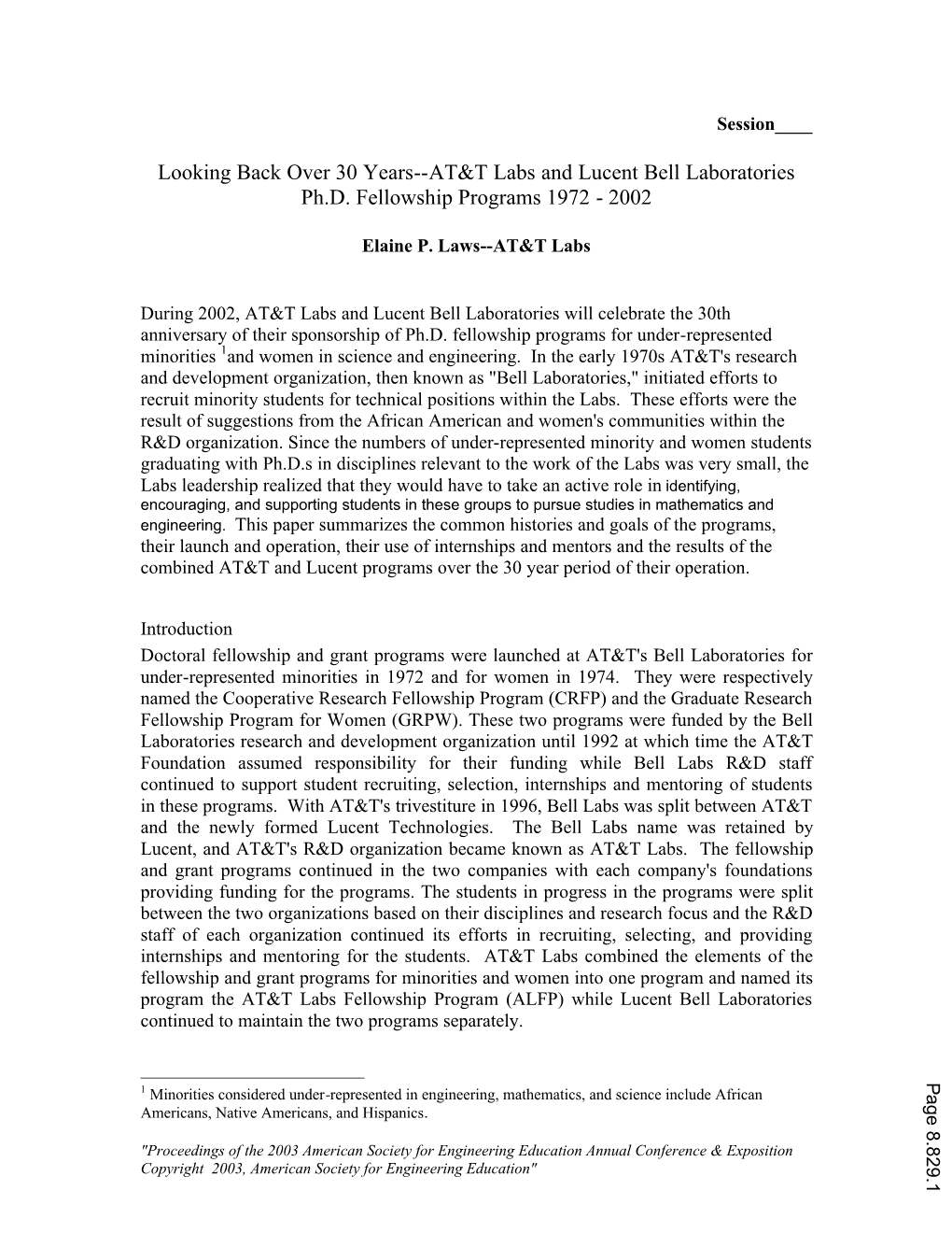 Looking Back Over 30 Years Doctoral Fellowships at At&T Labs 1972 2002