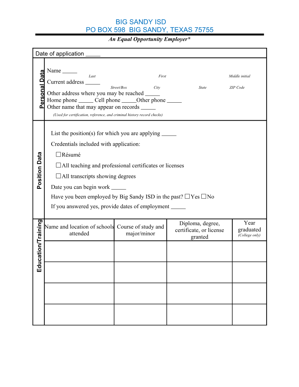 Sample Employment Application for Professional Personnel s1