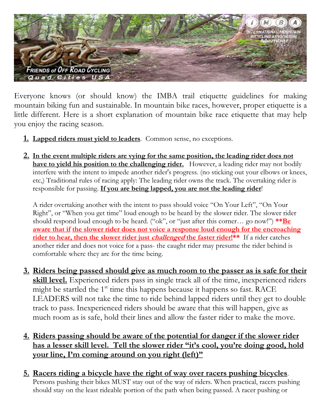 The IMBA Trail Etiquette Guidelines for Making Mountain Biking Fun and Sustainable